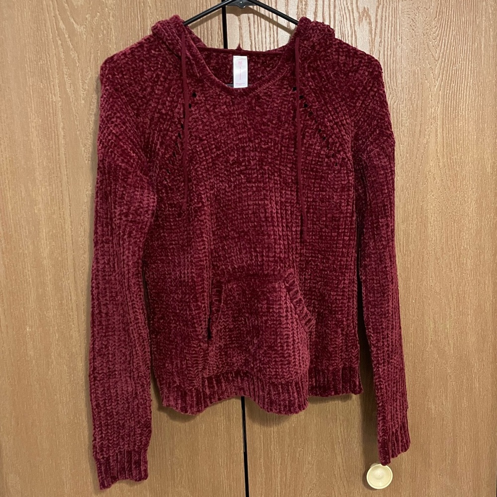No Boundaries Burgundy Chenille Hoodie Sweater